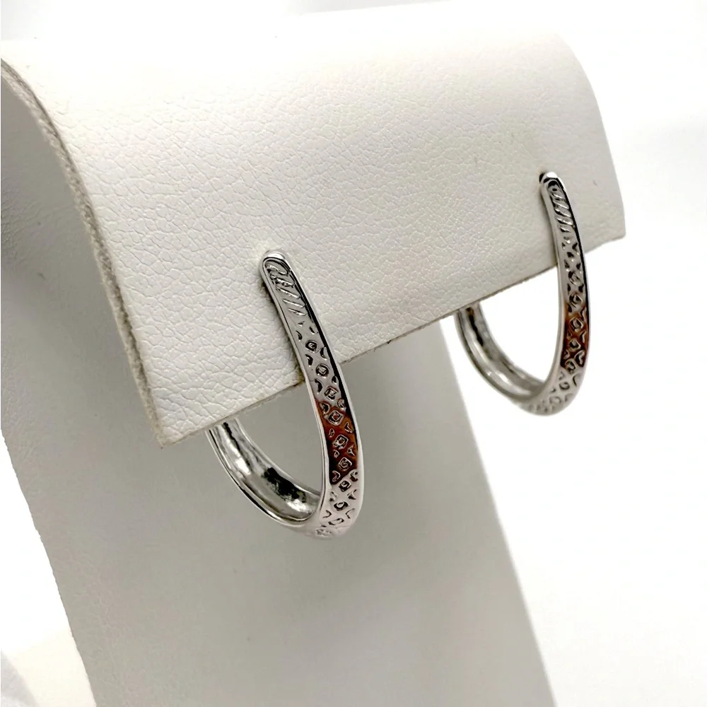 .925 Sterling Silver Design Post Hoop Earrings - Picture 8 of 16